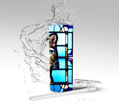 Tumbler: Stained Glass Leopard, Sublimated 20 oz Skinny Tumbler - image4